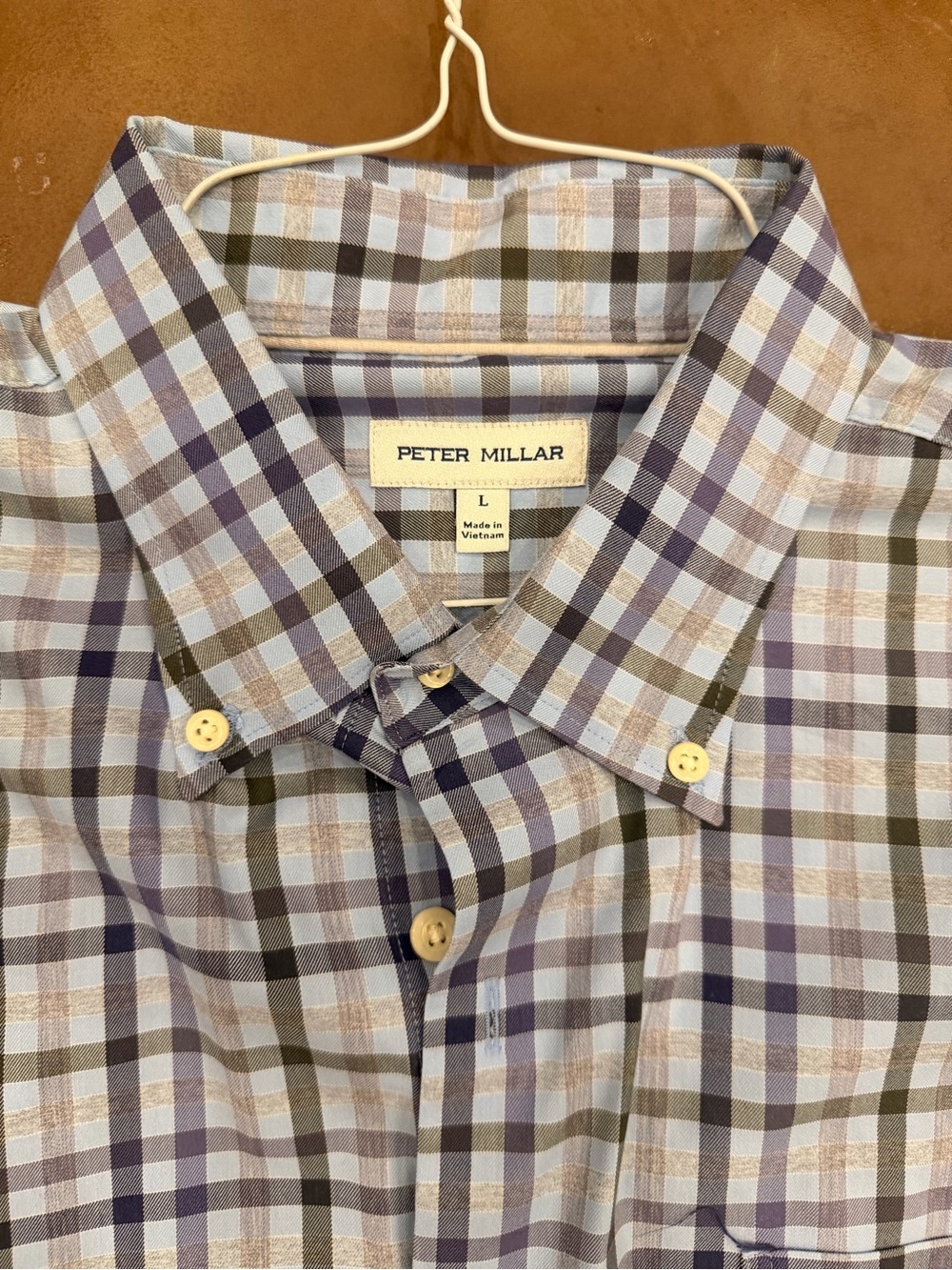 Peter Millar Blue and Olive Plaid Button-Down Shirt